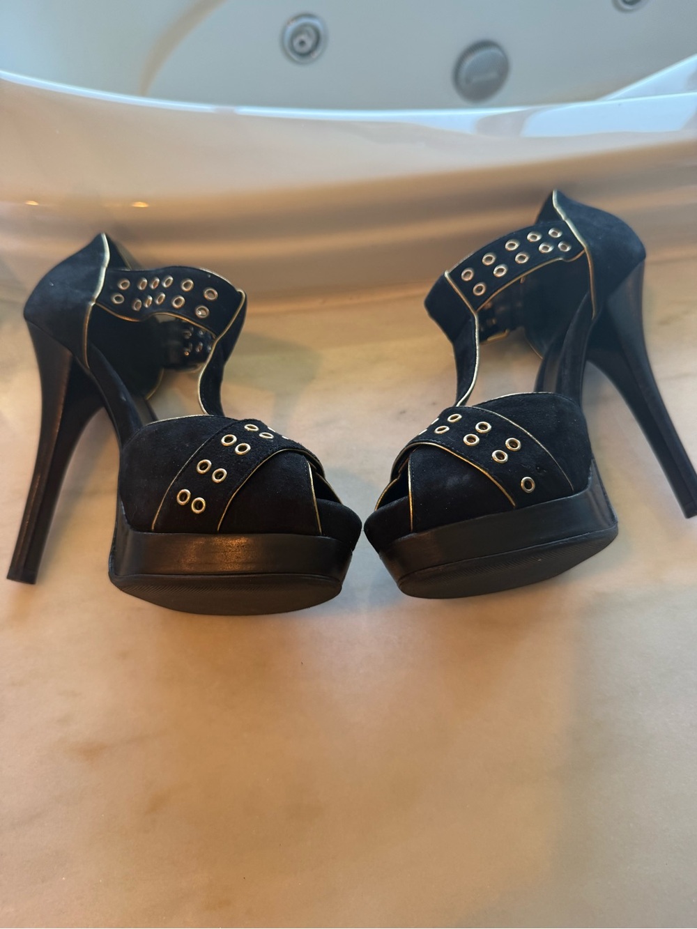 Fendi Black Suede Studded Platform Sandals Size 38.5 Made in Italy